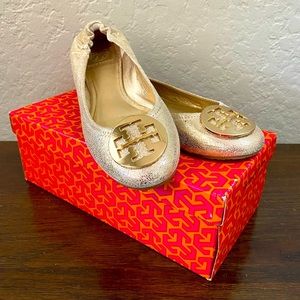 Tory Burch platinum gold flats